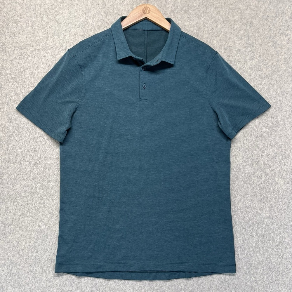 Lululemon Men's Polo Shirt Blue Green Short Sleeve Performance‎ Golf Casual L